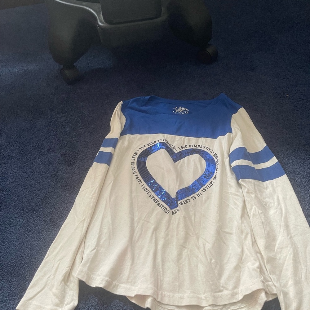 Justice Blue Shirt with Heart Accents